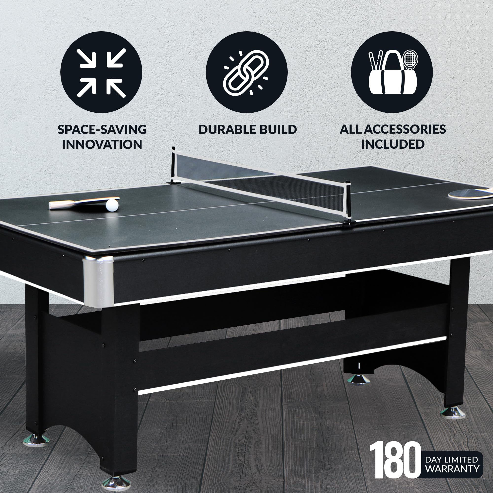 Spartan 6-Ft Pool Table With Table Tennis Top - Black With Red Felt