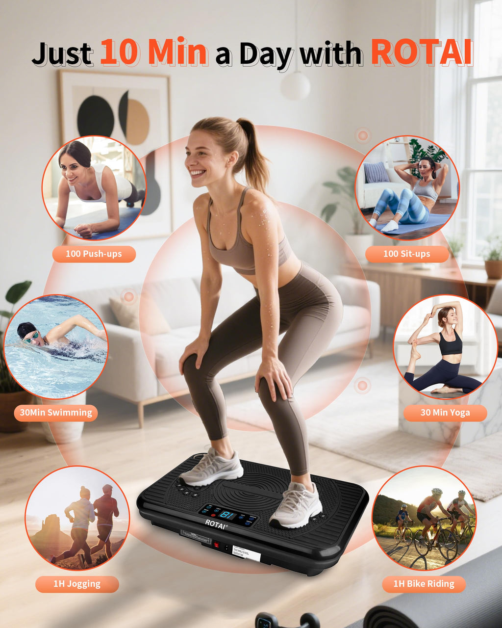 ROTAI Vibration Plate Exercise Machine for Lymphatic Drainage Massager & Weight Loss, Shake Plate 400 lbs Capacity, Whole Body V