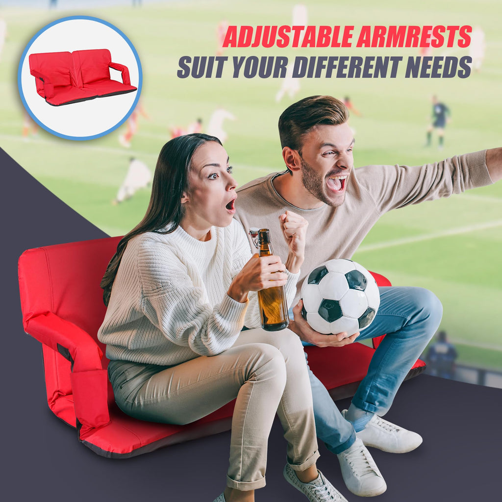 Wide Stadium Seat For Bleachers With Back Support -2 Pack Reclining Adults Camping Stadium Chair Extra Thick Cushion Bleacher Se