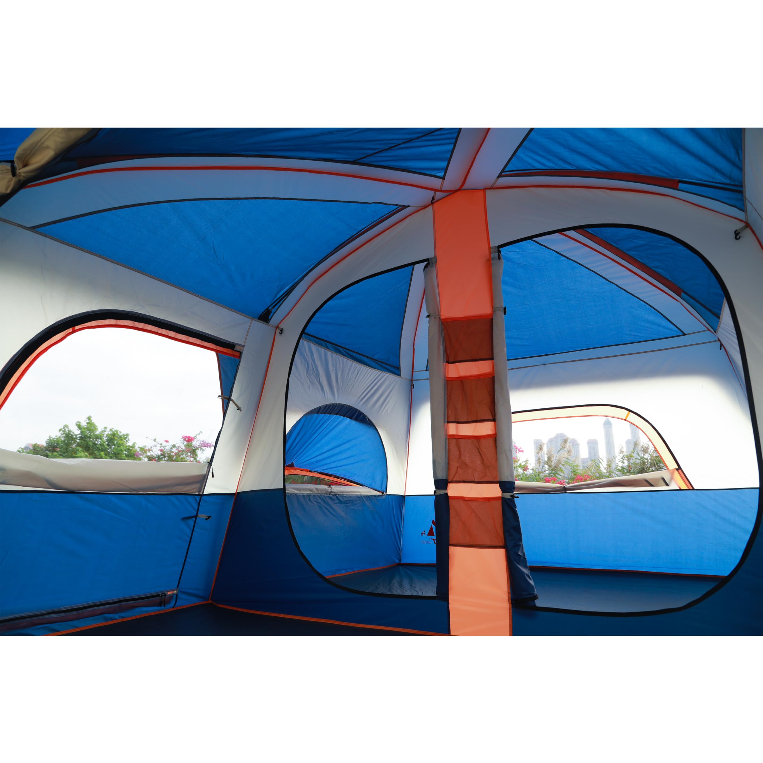 Ktt Extra Large Tent 12 Person,2 Bay-Windows,Family Cabin Tents,14'Lx10'Wx6.58'H,2 Rooms And 3 Doors 3 Windows With Mesh,Waterpr