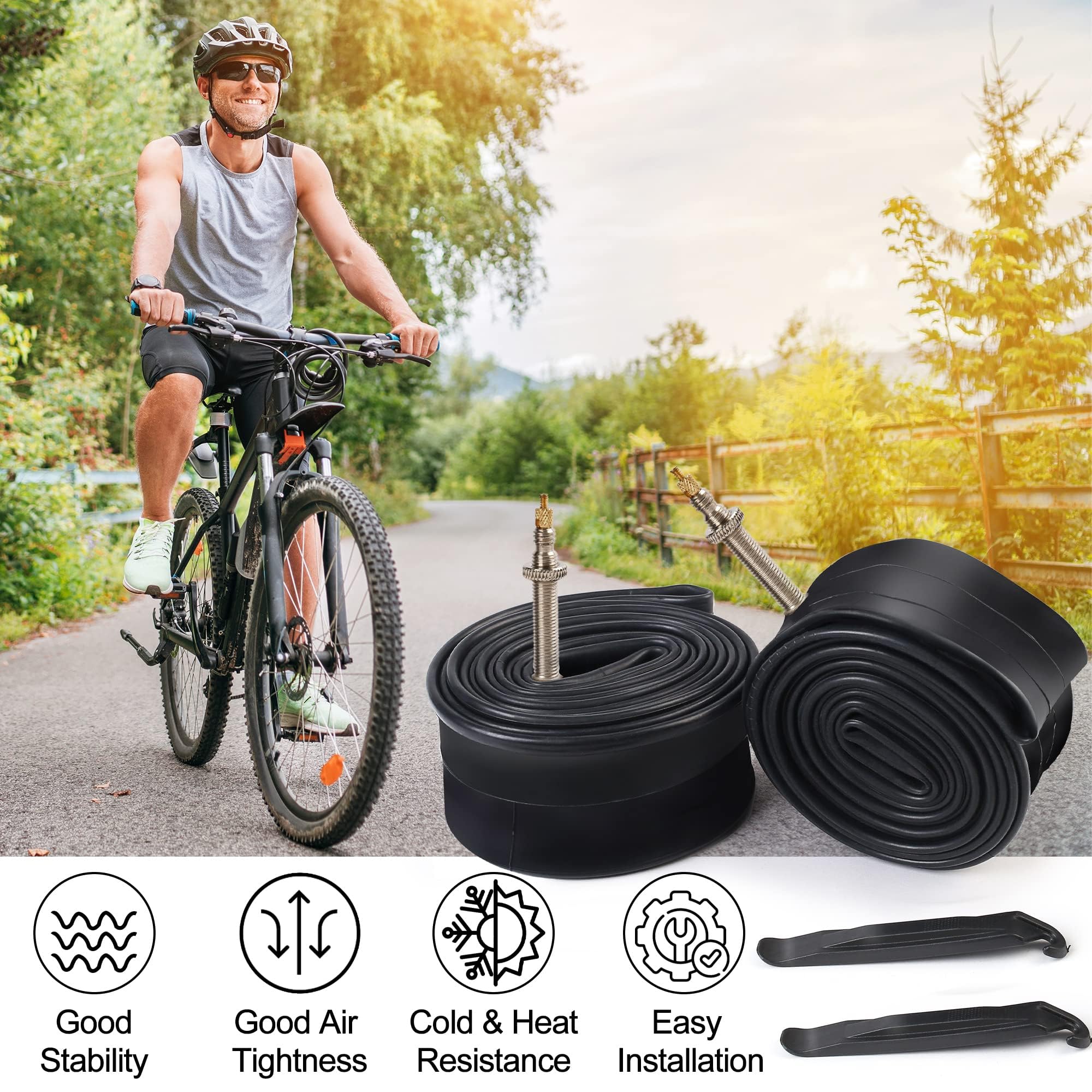 Lotfancy 700 X 28C/30C/32C Bike Tubes (2 Pack), 42Mm Presta Valve, 700C Bike Tire Tube, Plus 2 Nylon Plastic Tire Levers