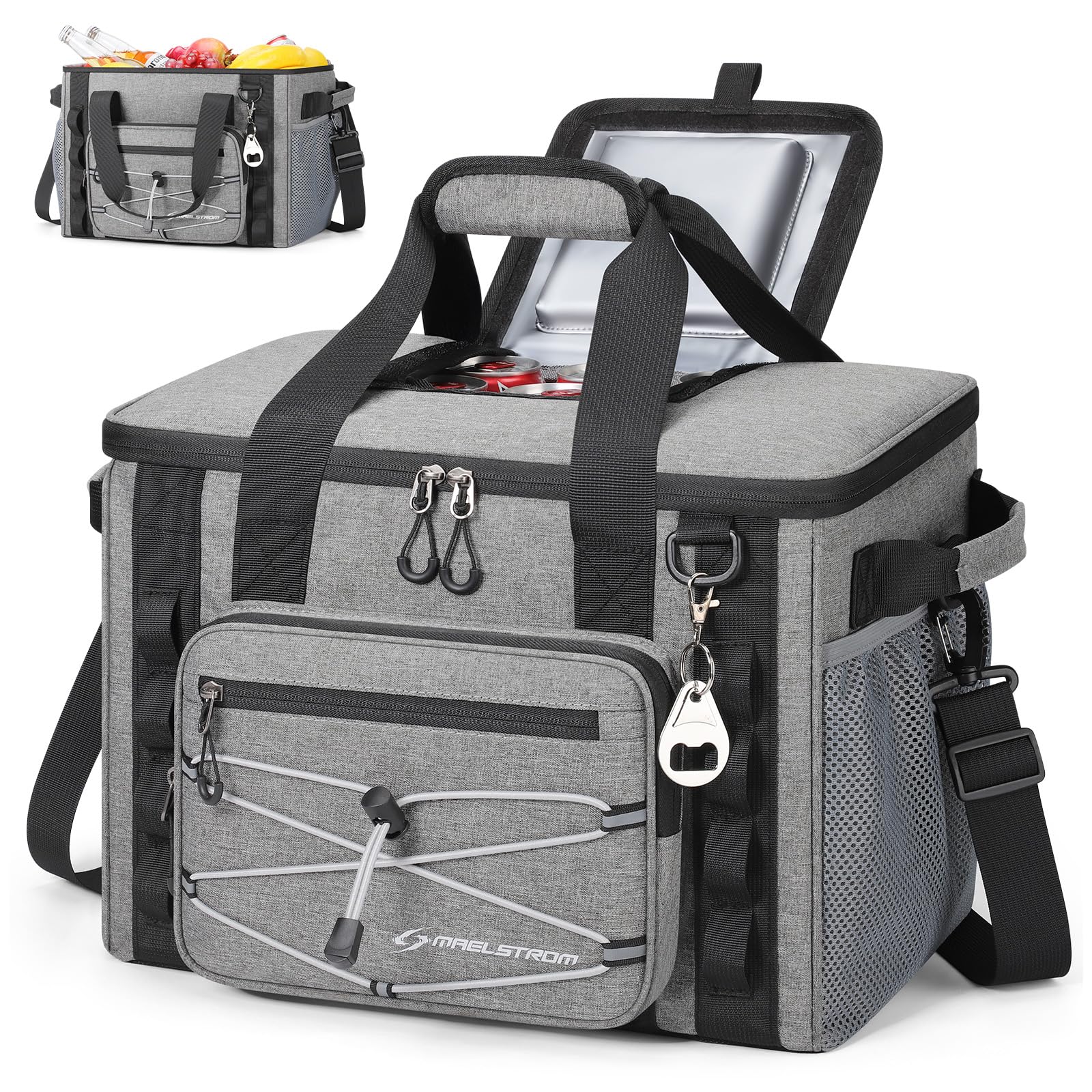 Maelstrom Soft Sided Cooler Bag, 30 Can Collapsible Insulated Ice Chest With Quick Access Flip-Top Lid, Large Leakproof Camping