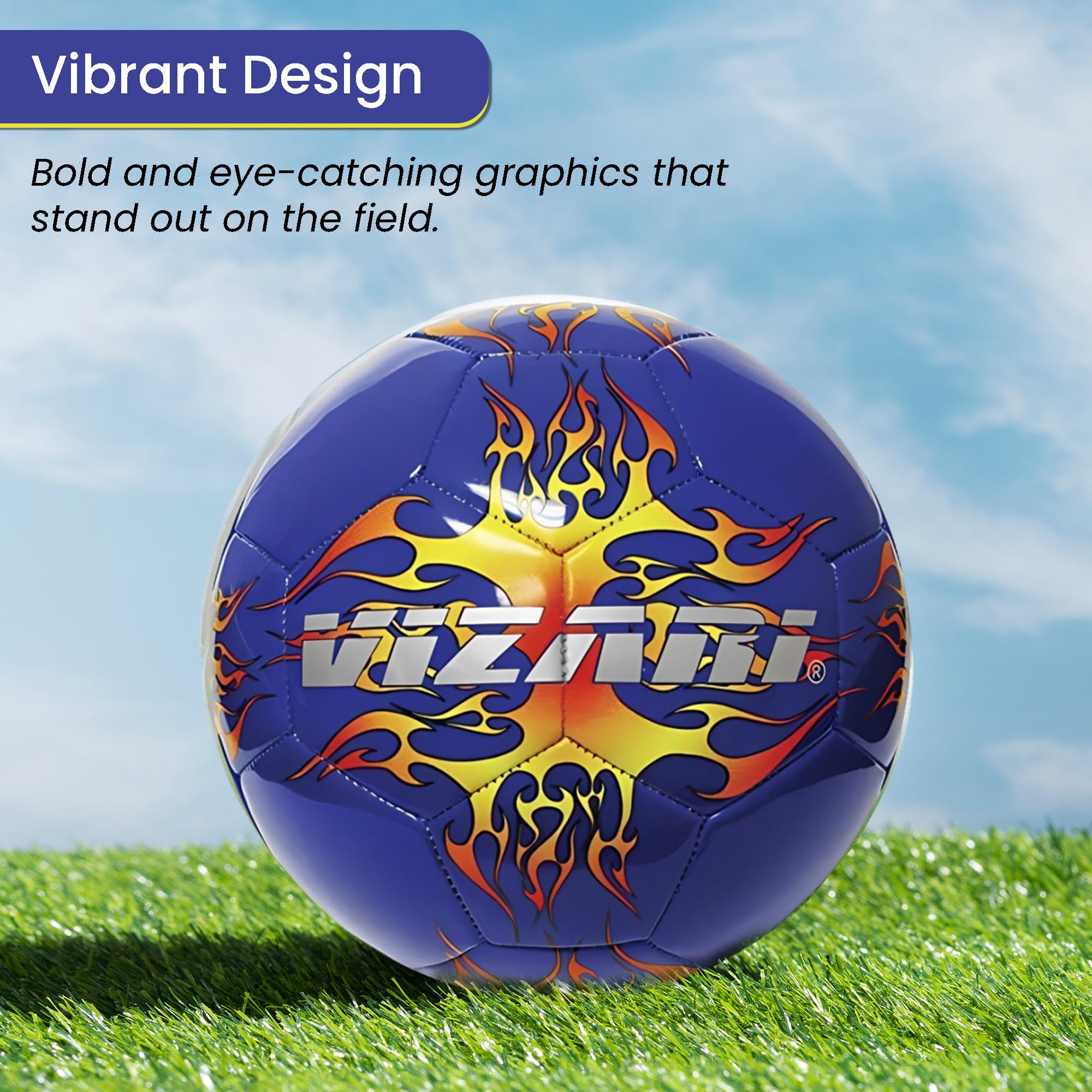 Vizari Soccer Ball For Youth & Adults - Blue & Orange - Size 4 | Inflatable Blaze Ball | Perfect For Training, Matches, Beaches