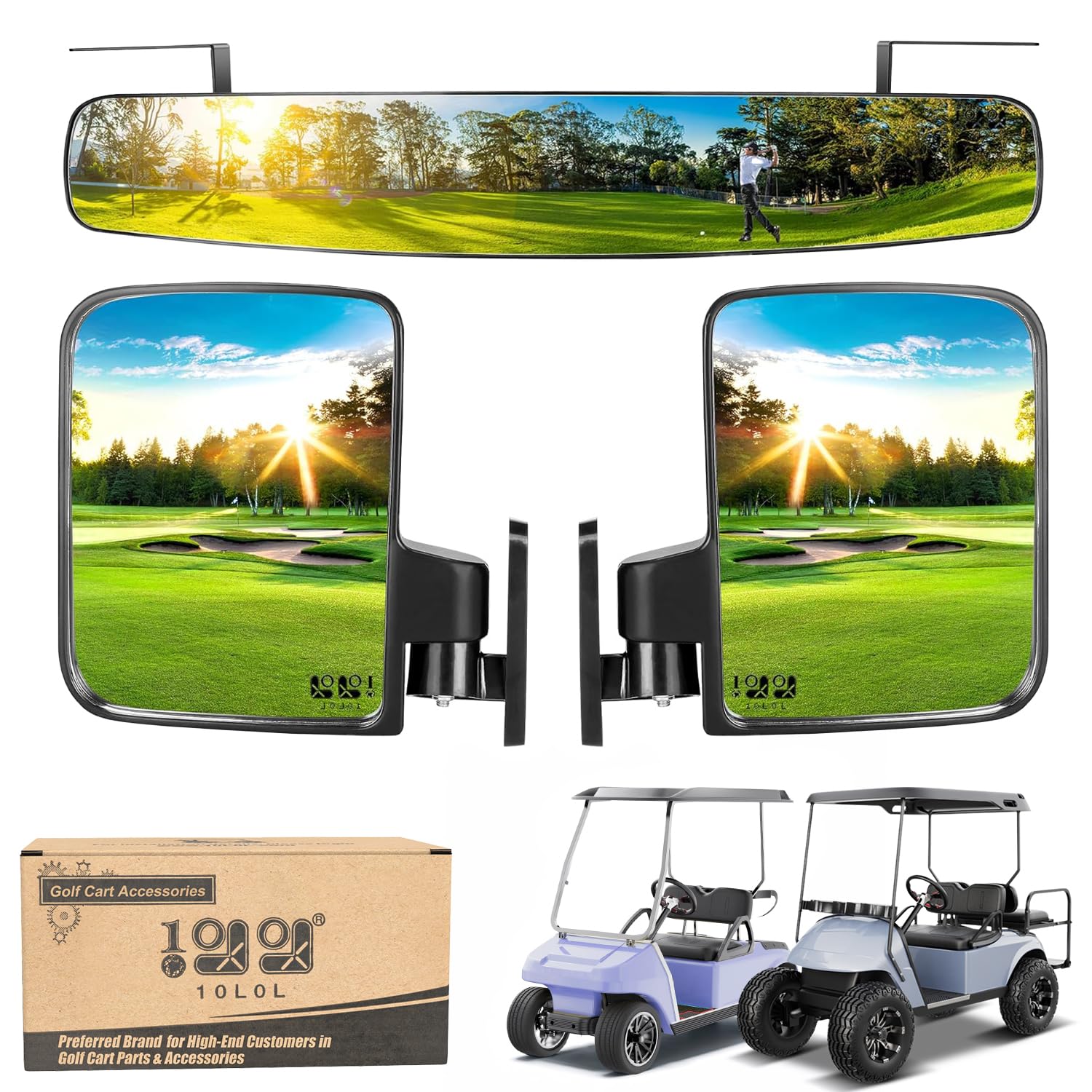 10L0L Newest Golf Cart Folding Side Mirror And Panoramic Rear View Mirror Kit For Ezgo, Club Car, Yamaha,Golf Cart Accessories,