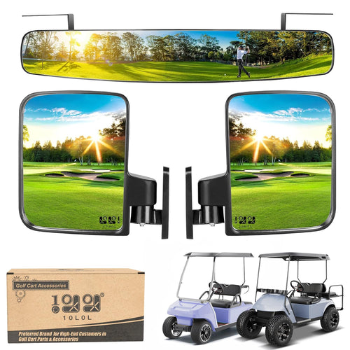 10L0L Newest Golf Cart Folding Side Mirror And Panoramic Rear View Mirror Kit For Ezgo, Club Car, Yamaha,Golf Cart Accessories,