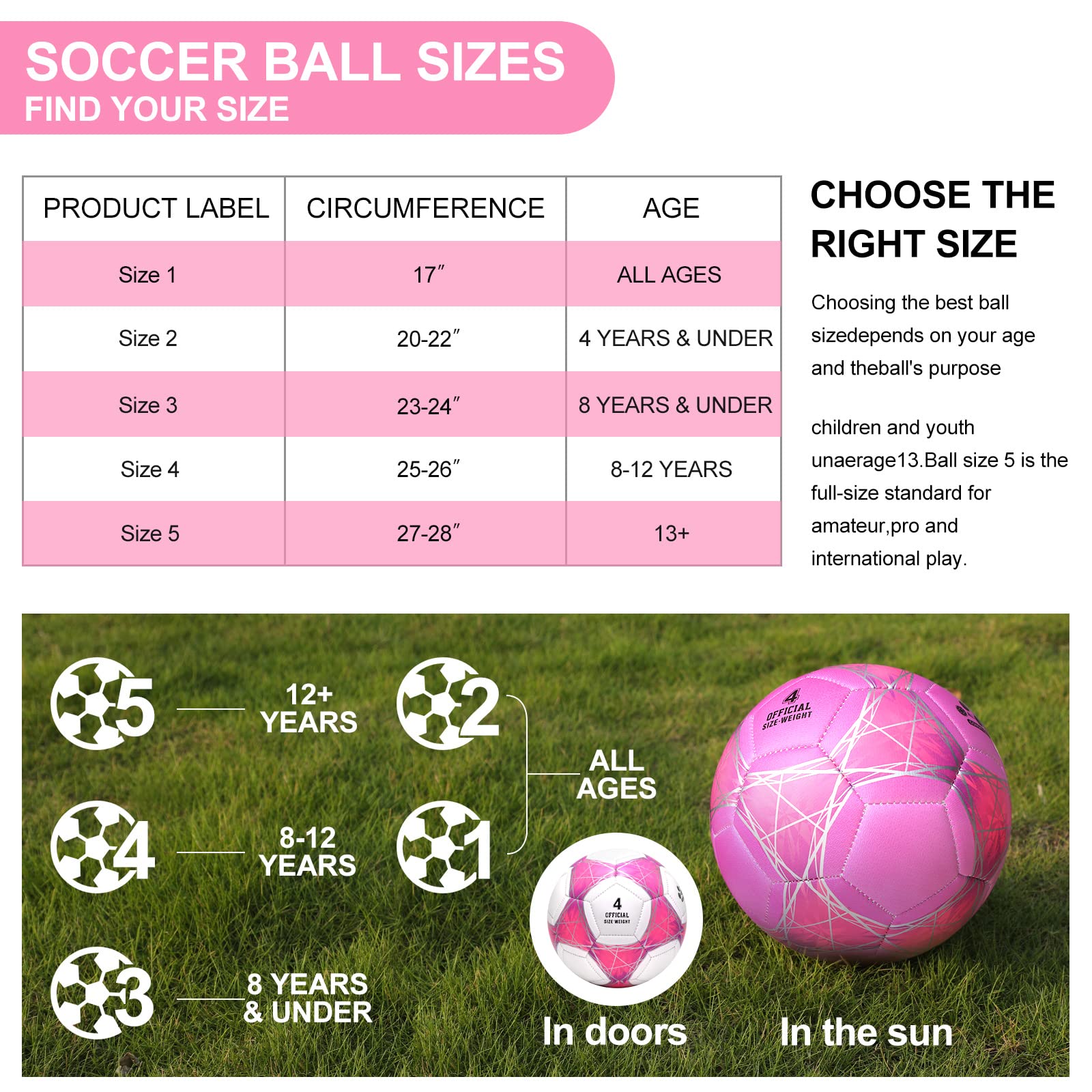 Steefan Pink/Blue/Teal Soccer Ball Size 4 For Kids Outdoor Play,Color Change Soccer Official Ball With Needles And Air Pump,Gift