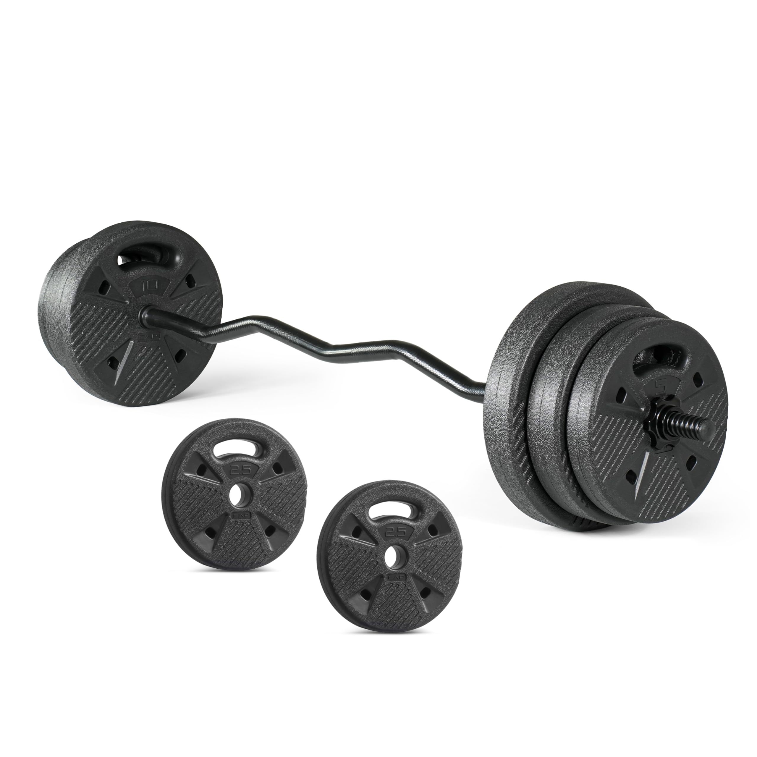 CAP Barbell Threaded Curl Bar Set with 50 LB Cement Grip Weight Plates | EZ Curl Bar with Threaded Collars for Strength Training