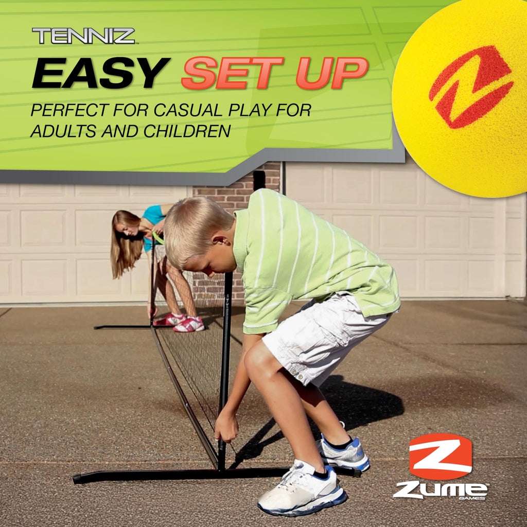Zume Games Portable, Instant Tennis Set Includes Two Rackets, Two Balls, Net, And Carrying Case