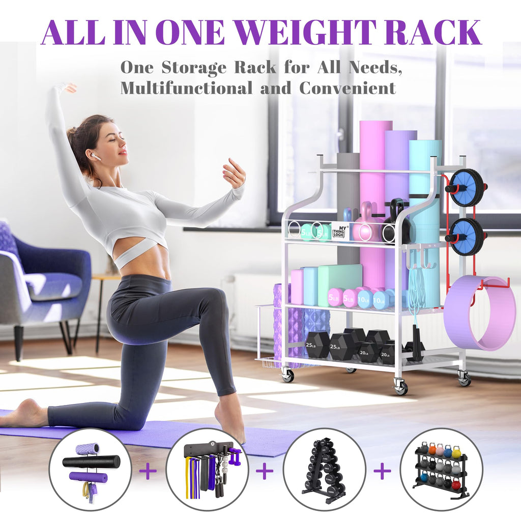 Mythinglogic Yoga Mat Storage Racks,Home Gym Storage Rack For Dumbbells Kettlebells Foam Roller, Yoga Strap And Resistance Bands