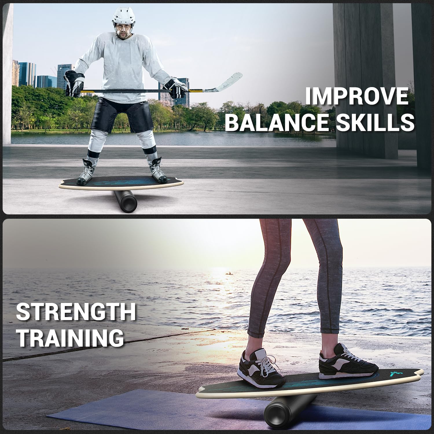 Sportneer Balance Board - 7 Modes Wobble Board With Adjustable Stoppers - Exercise Balancing Stability Trainer For Improve Balan