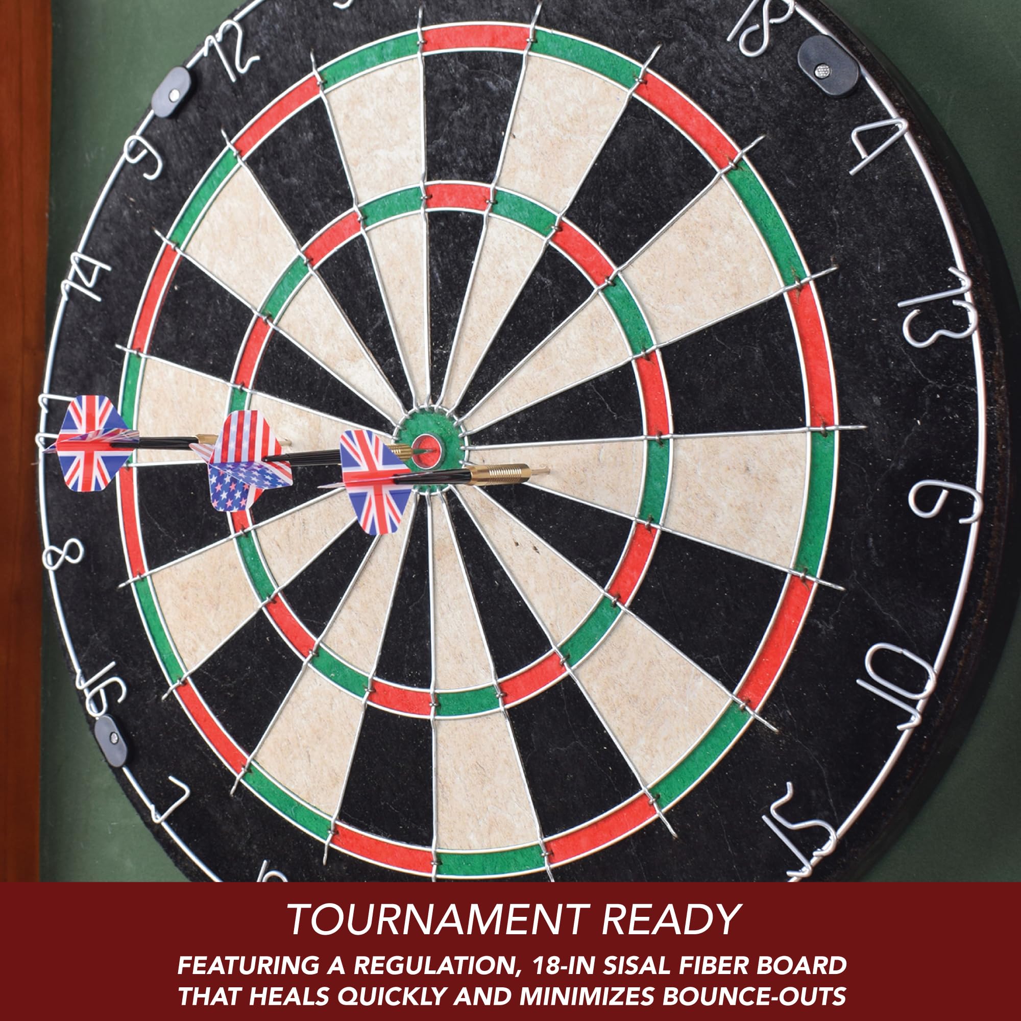 Hathaway Outlaw Free Dartboard And Cabinet Set, Cherry Finish