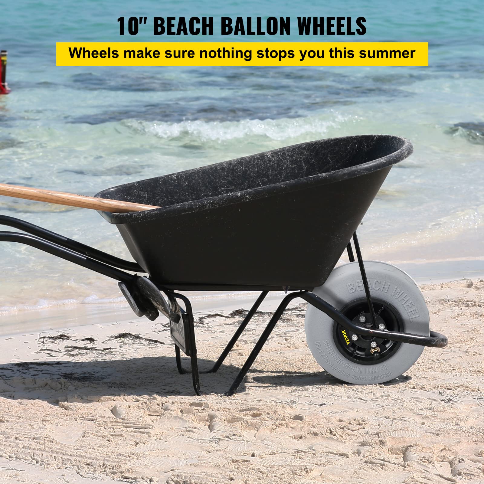 Vevor Beach Balloon Wheels, 9'' Replacement Sand Tires, Pvc Cart Tires For Kayak Dolly, Canoe Cart And Buggy W/Free Air Pump, 2-