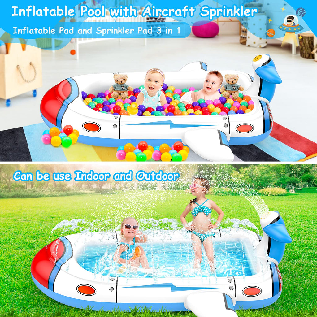 Kiddie Pool For Toddlers, Splash Pad For Kids Ages 4-8, 68'' Inflatable 3-In-1 Swimming Pool, Backyard And Outside Sprinkler Pla