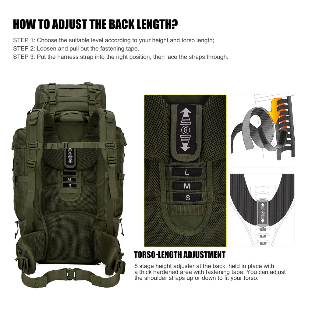 Mardingtop 70L Hiking Internal Frame Backpacks With Rain Cover Army Green