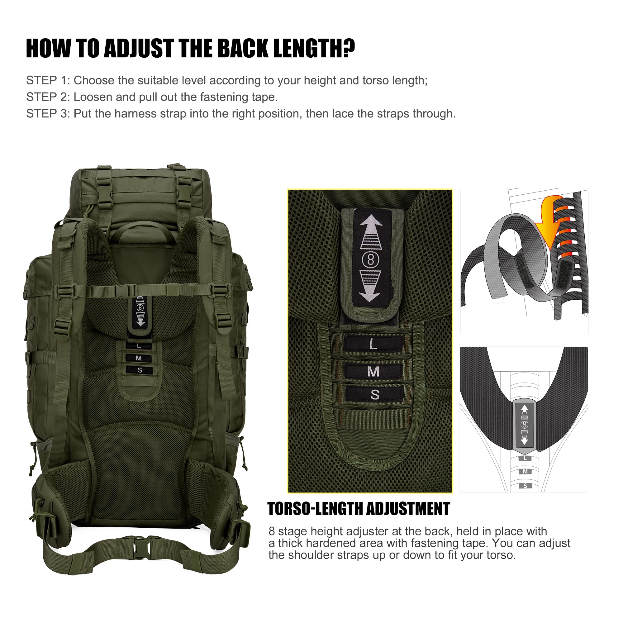 Mardingtop 70L Hiking Internal Frame Backpacks With Rain Cover Army Green