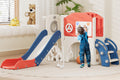67i Toddler Playground Playset for 1-3 Year Olds with Golf, Drawing Board, Slide, Basketball Hoop & Storage (Red Blue)