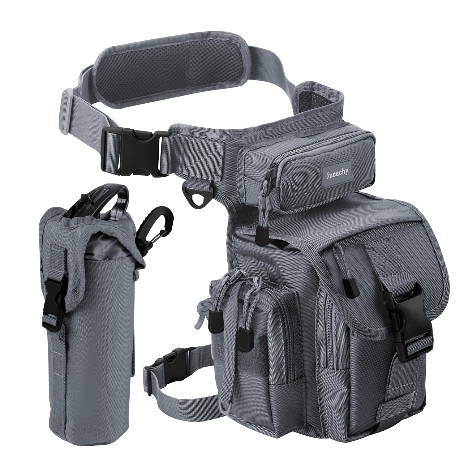 Jueachy Drop Leg Bag for Men Tactical Metal Detecting Thigh Pack with Water Bottle Pouch Light Grey