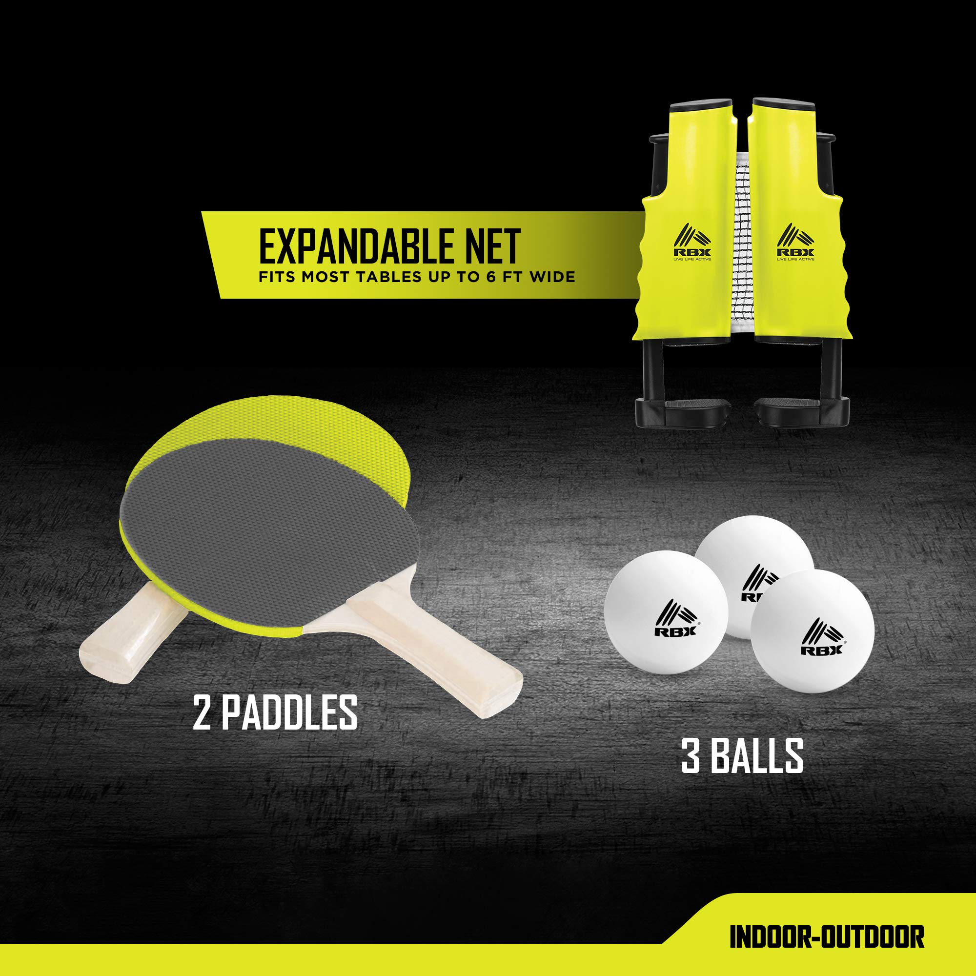 Rbx On-The-Go Ping Pong Travel Set With Telescopic Table Tennis Net, 2 Paddles, & 3 Balls