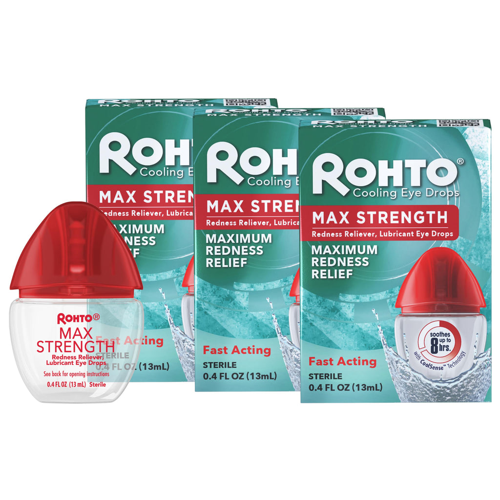 Rohto Cool Max Maximum Redness Relief Cooling Eye Drops, 04 Fl Oz (Pack Of 3)