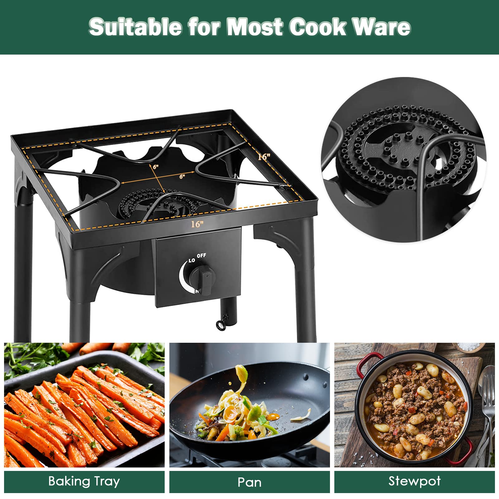 Goplus Outdoor Camping Stove, Single Burner Propane Gas Cooker W/Detachable Legs & 0-20 Psi Regulator & Csa Approval For Camp Pa