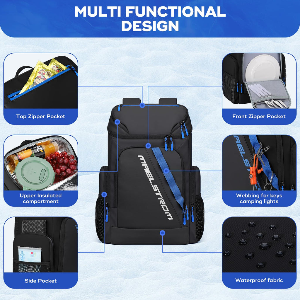 Maelstrom Backpack Cooler,36 Can Cooler Backpack,Soft Cooler Bag Insulated Leakproof,Lightweight Ice Chest Backpack,Travel Coole