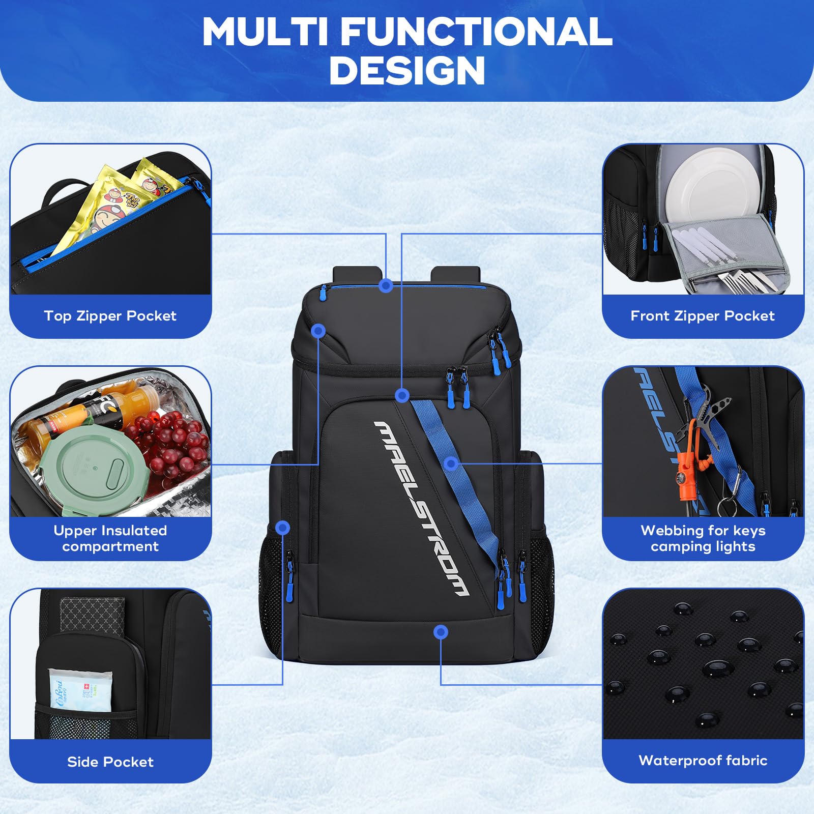 Maelstrom Backpack Cooler,36 Can Cooler Backpack,Soft Cooler Bag Insulated Leakproof,Lightweight Ice Chest Backpack,Travel Coole