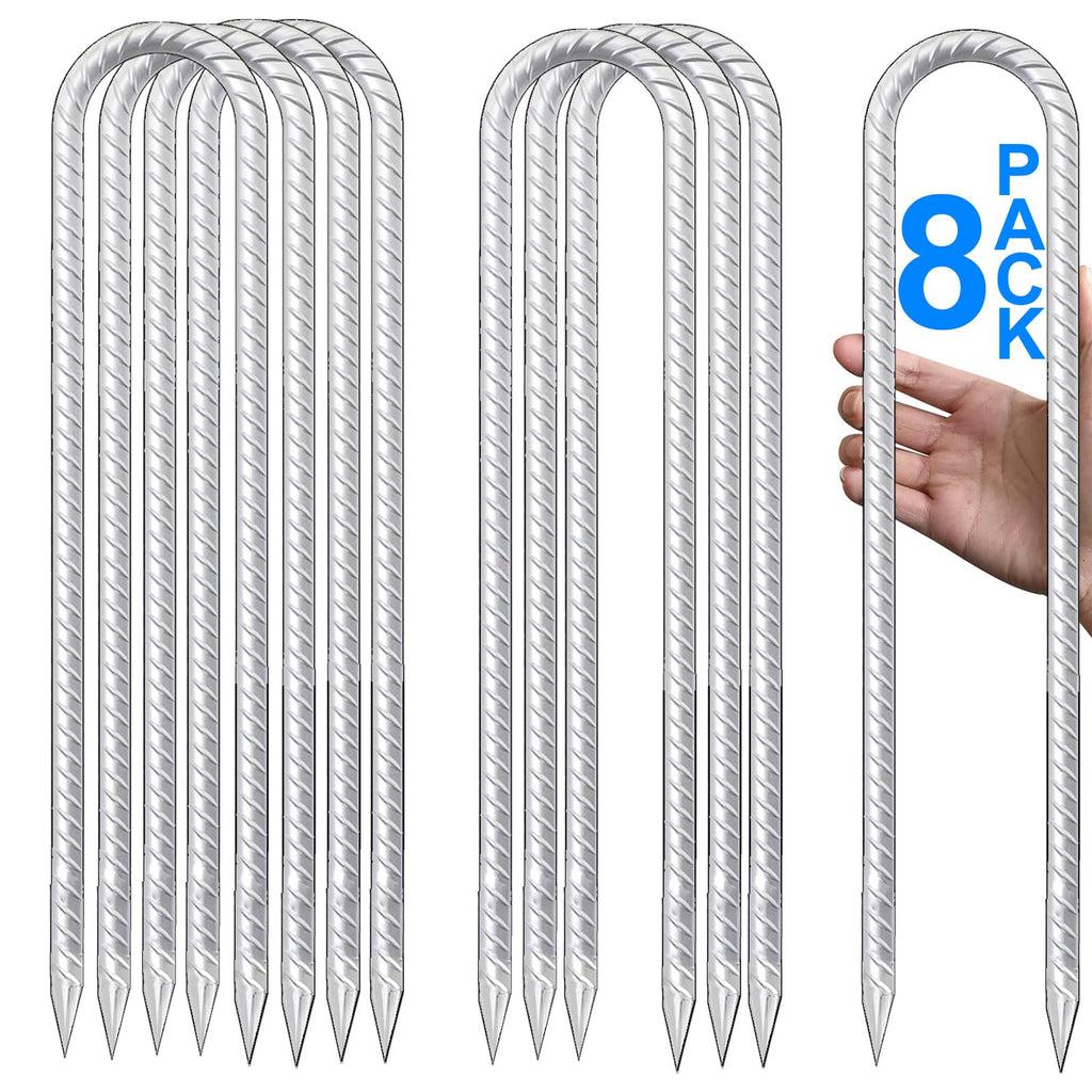 Trampolines Wind Stakes 4 Pack 12 Inch, U Shaped Rebar Stakes Heavy Duty, Safety Ground Anchor Galvanized Steel Wind Stakes For 