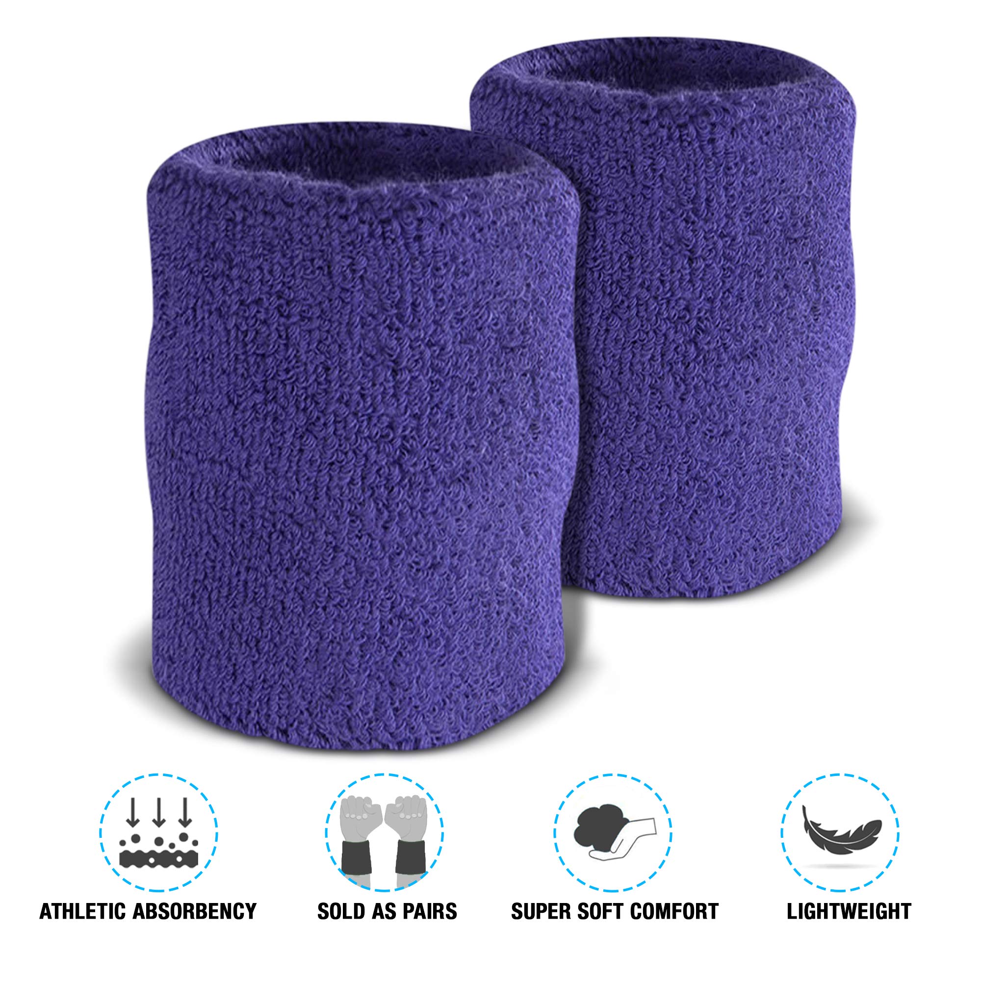 Suddora 4 Inch Arm Sweatbands - Thick Cotton Armbands For Gymnastics, Basketball, Tennis, Football (Purple)
