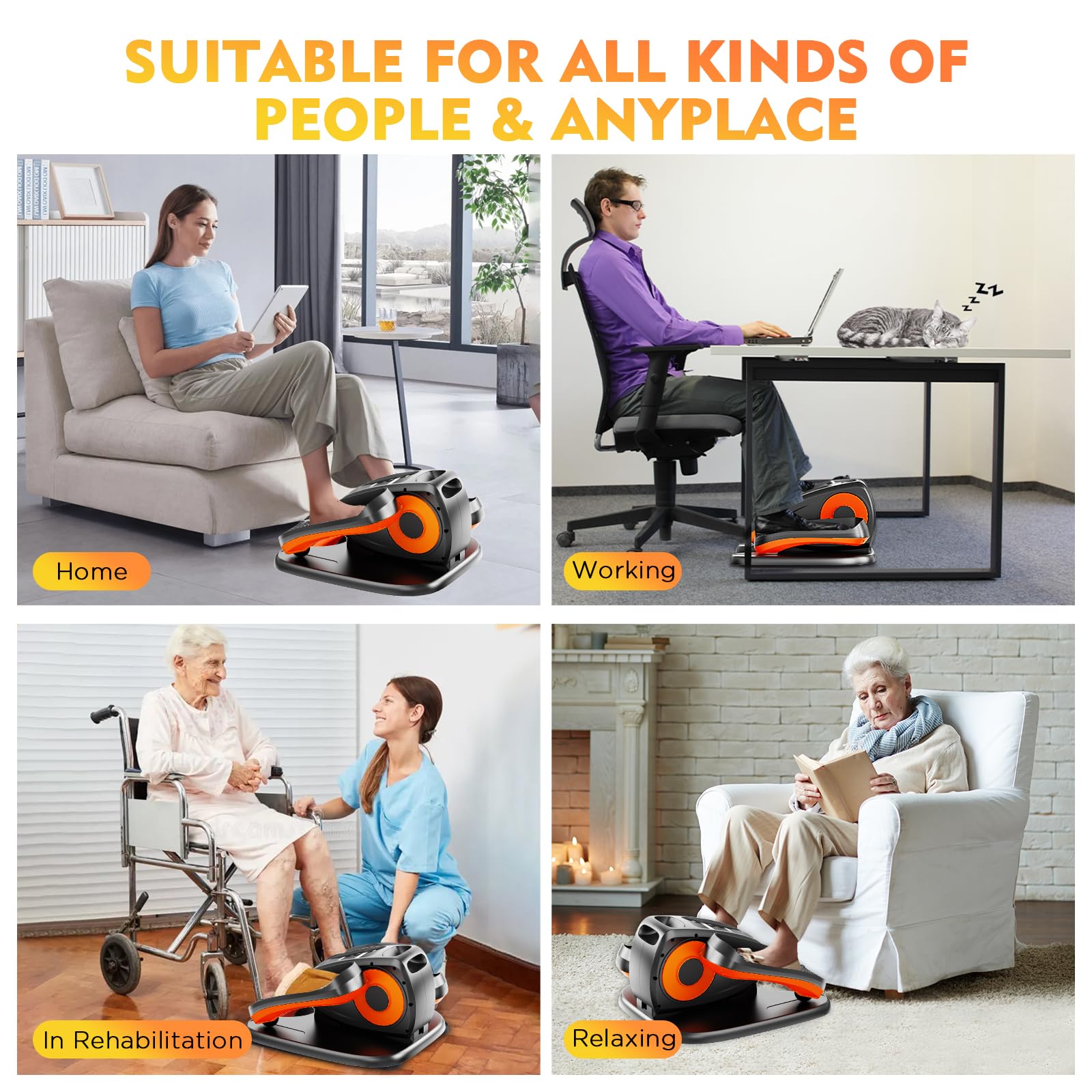 Upgraded Under Desk Elliptical Machine, Electric Ellipse Leg Exerciser For Seniors, Adjustable 12 Speed, Elliptical Stepper For