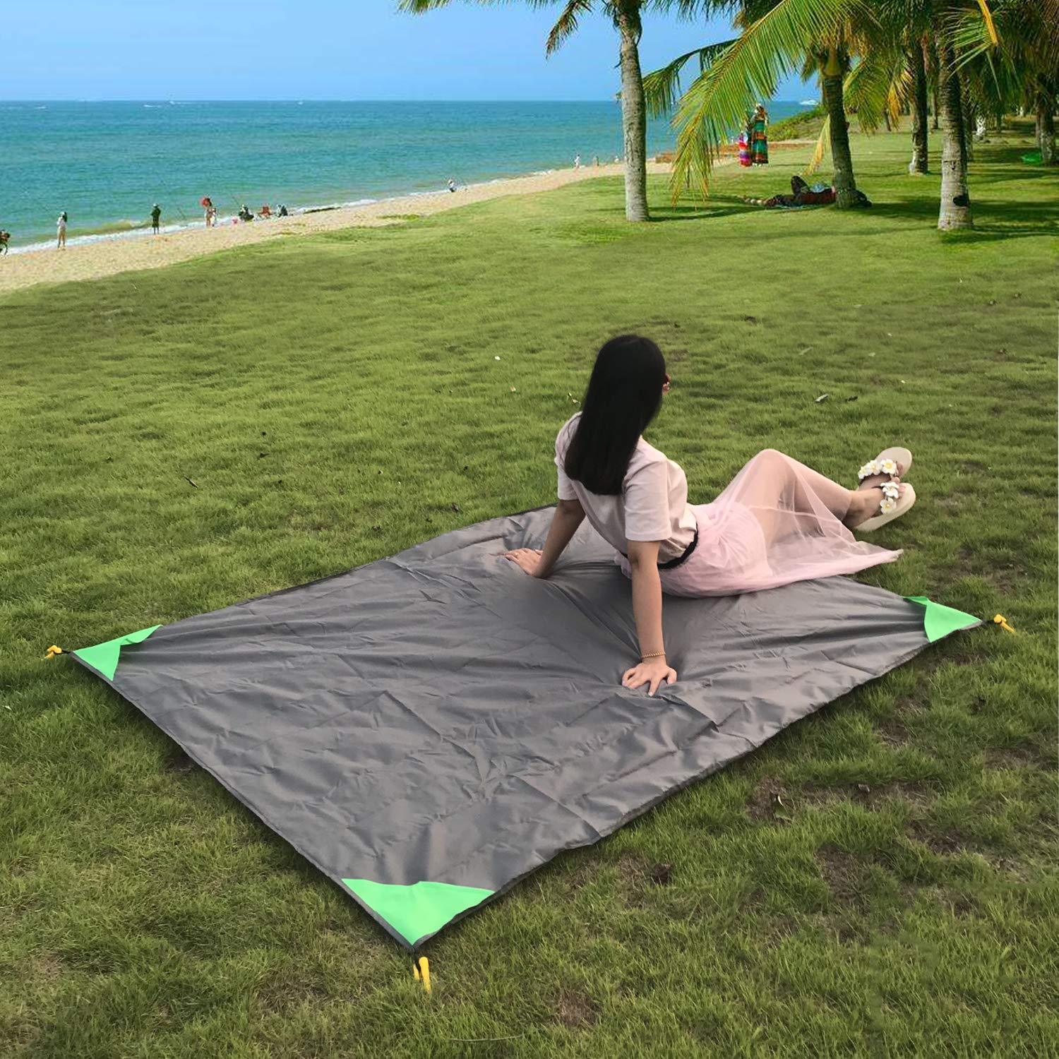 Hzjoyue Outdoor Blanket (71'' X 55'') -Compact, Lightweight, Sand Proof Pocket Blanket Best Mat For The Beach, Hiking, Travel, C
