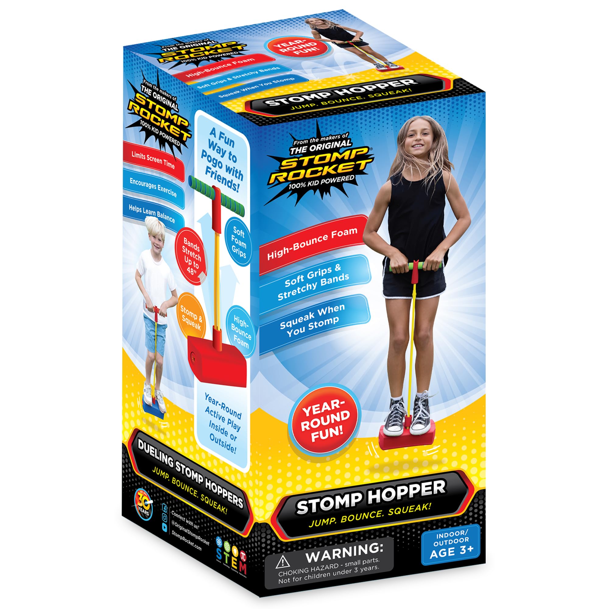 Stomp Rocket Stomp Hopper - Jump, Bounce & Squeak Foam POGO Jumper for Kids - Toddler Pogo Stick Soft Grips & Stretchy Bands - S