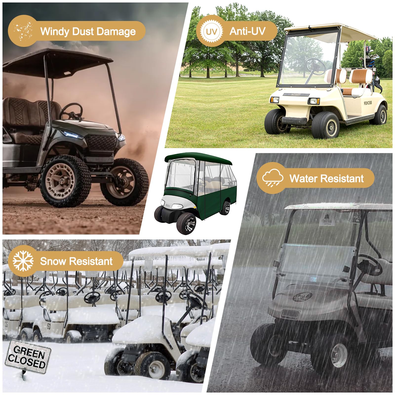Leader Accessories 2 + 2 Person Golf Driving Enclosure Short Roof 2 Over 4 Passenger Golf Cart, Green (Green)