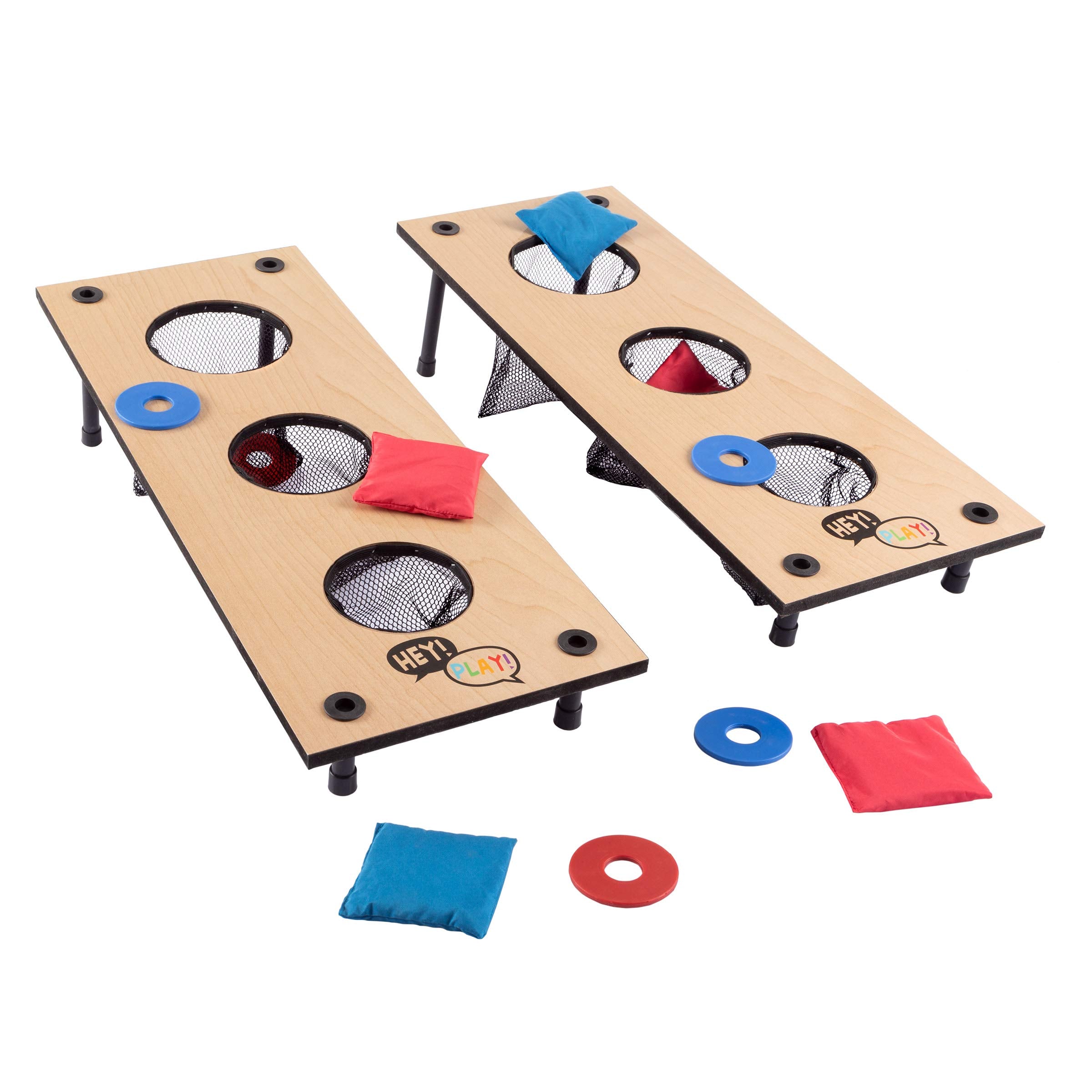 HEY! PLAY! 2-in-1 Washers Game and Bean Bag Toss Set - Indoor or Outdoor Classic Wooden Team Backyard and Tailgate Party Games f