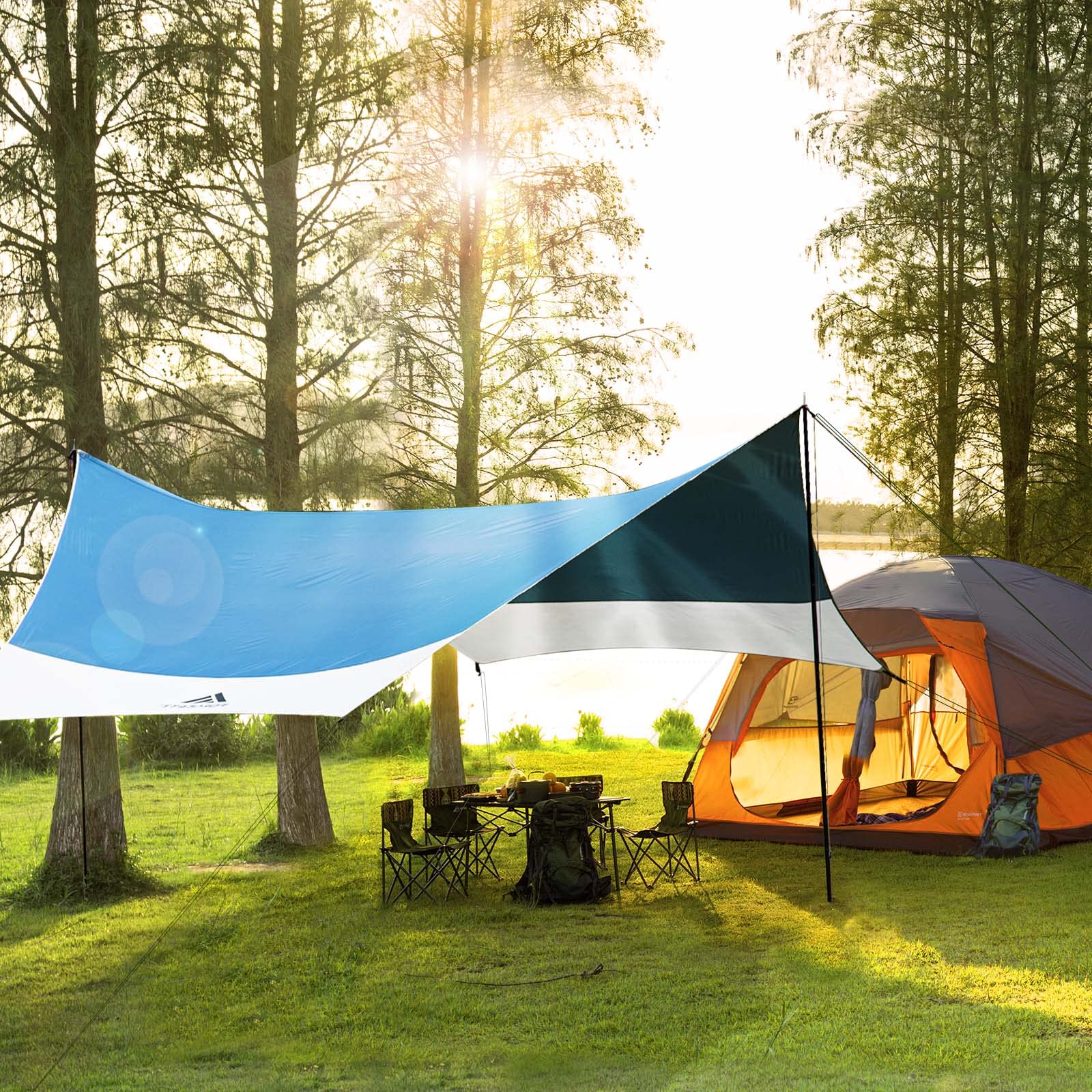 Forceatt 12X14Ft Tarp With 2 Poles, Waterproof Anti-Uv Camping Tarp Car Awning (Upf50+), Lightweight Sun Shelter For Car, Tent A