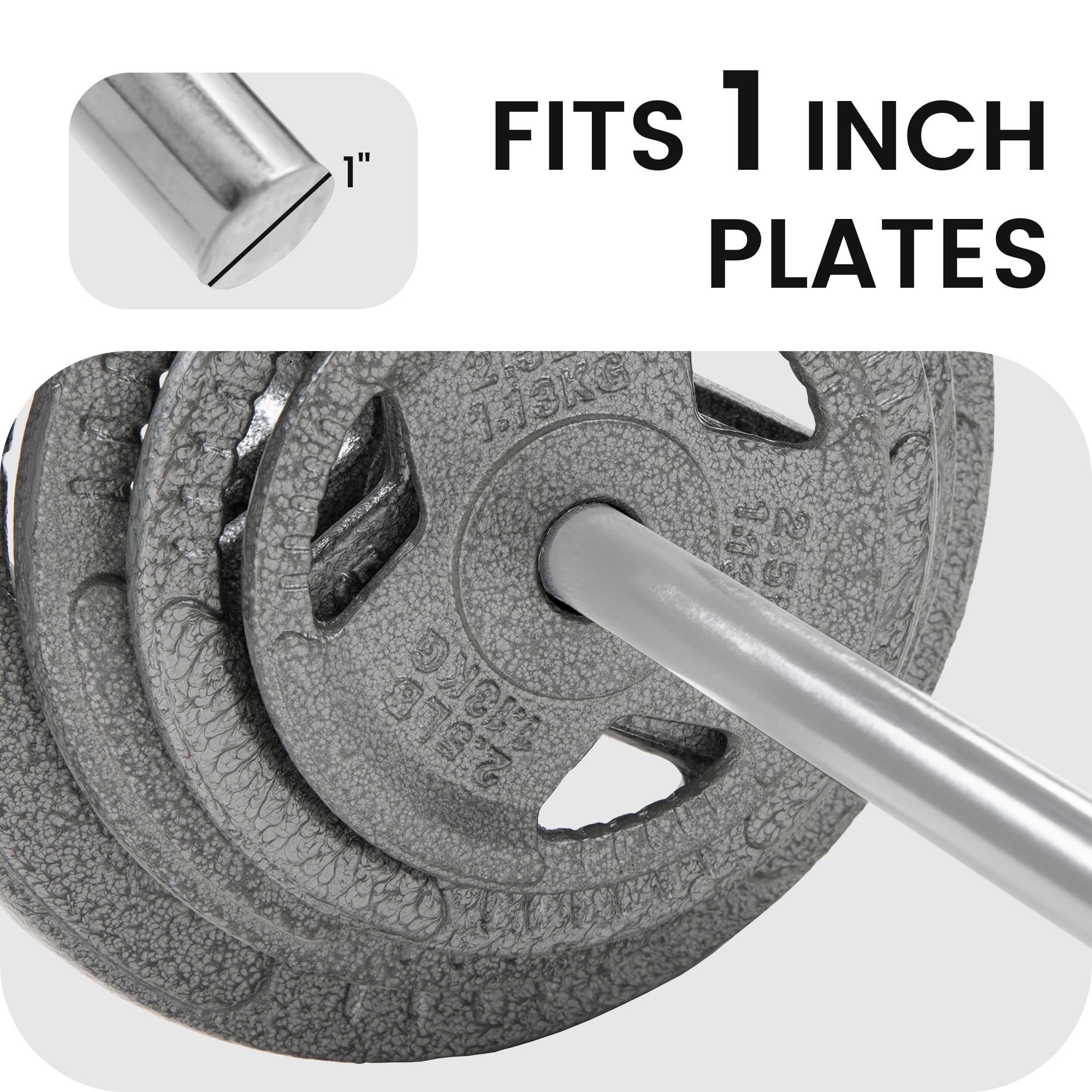 Fitvids 7FT Stardard Barbell for Weightlifting and Power Lifting - 300 Pound Capacity - 7FT, Chrome - 7-Foot, Black
