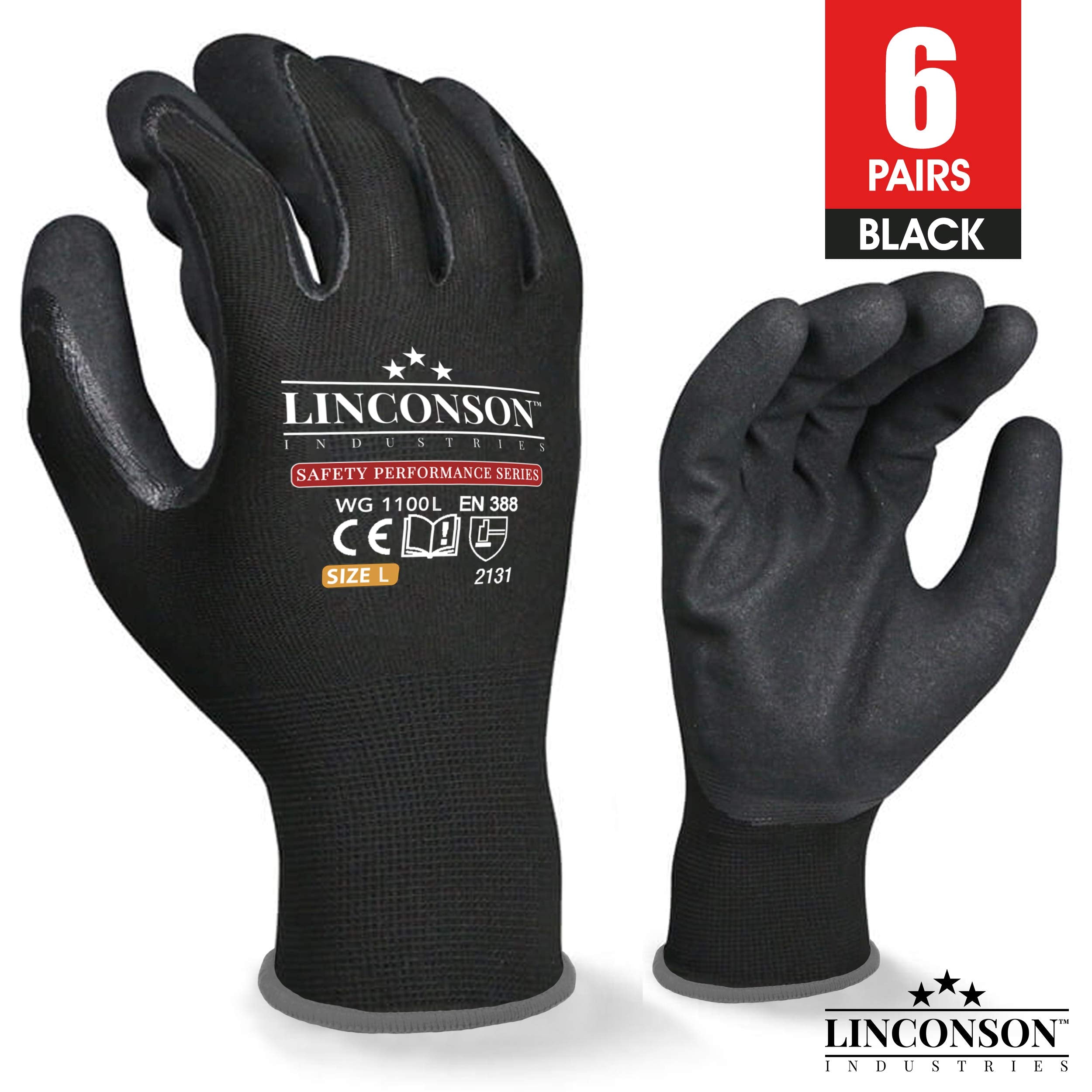 Linconson 12 Pack Safety Performance Series Construction Mechanics Work Gloves (M (120 Pairs), Black  Red)