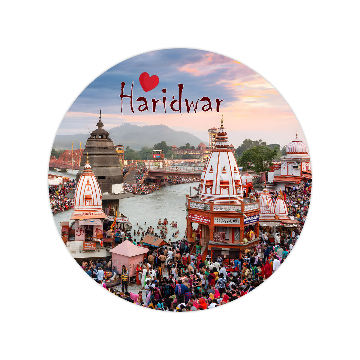 BIRDS MIND Haridwar Round Fridge Magnet for Home Refrigerator & Kitchen Doors | Office Door Decors | Multicolor Travel Souvenir