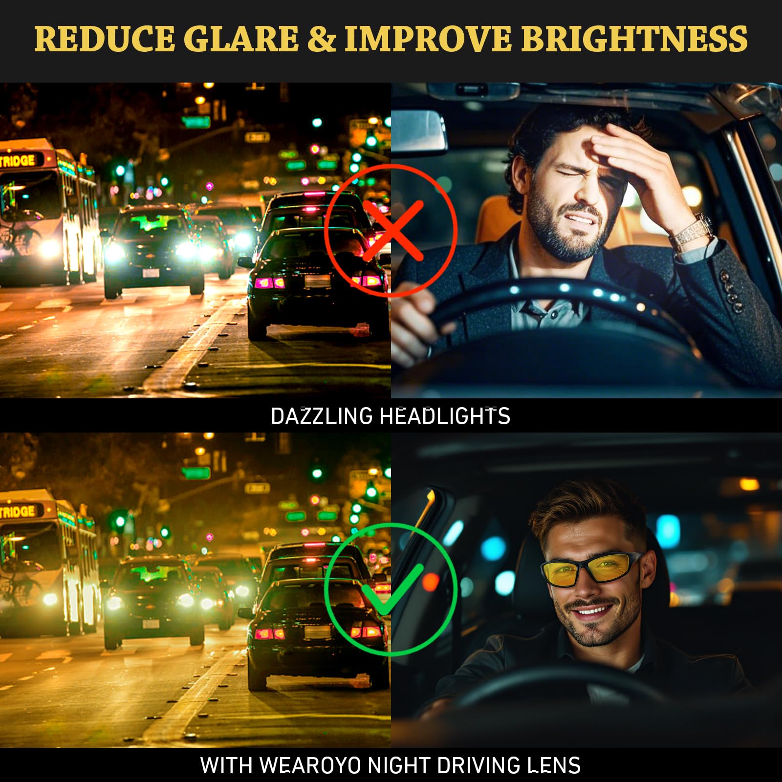 Wearoyo Night Vision Driving Glasses For Men Women,Sports Style Wrap Around Anti Glare With Polarized Yellow Lens