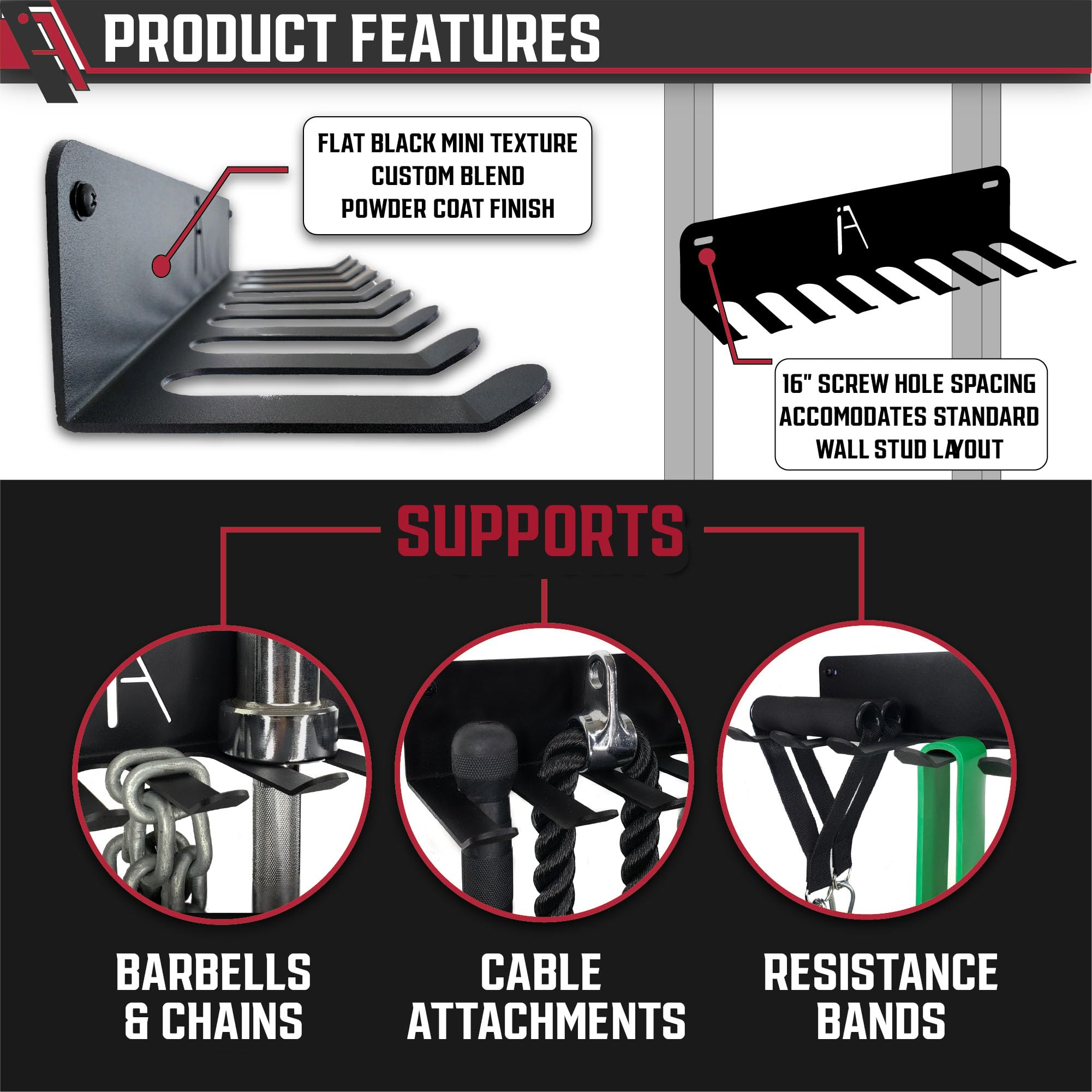 Iron American Multi-Purpose Omega Gym Storage Rack 9 Or 11 Gym Hook Heavy-Duty Gym Wall Organizer Gym Hanger, Gym Accessory Stor
