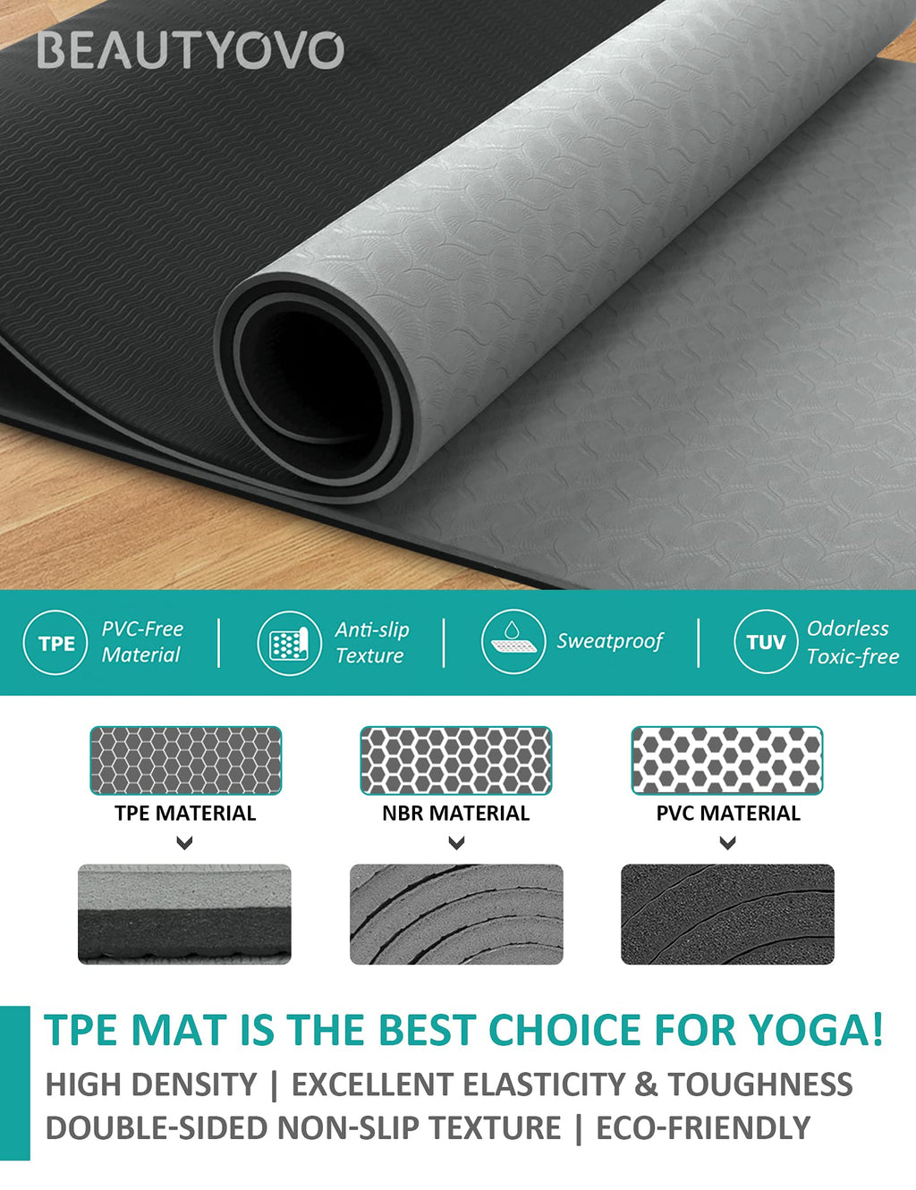 Yoga Mat With Strap, 1/3 Inch Extra Thick Yoga Mat Double-Sided Non Slip, Professional Tpe Yoga Mats For Women Men, Workout Mat