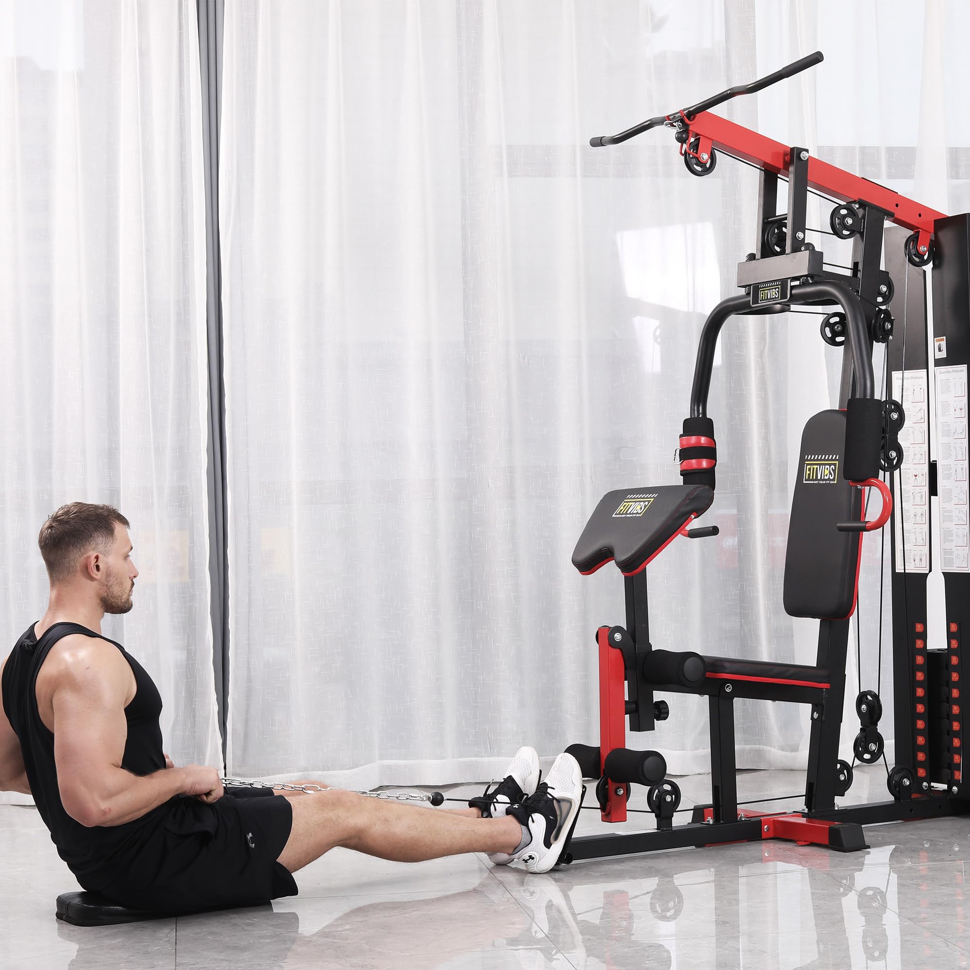 Fitvids Multifunctional Home Gym Equipment with 122.5 lbs Weight Stack, Full Body Workout Weight Machine, All in One Exercise Eq