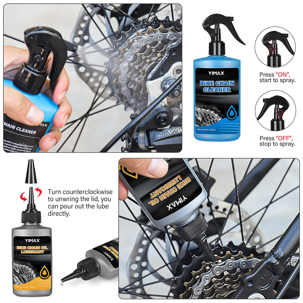 Yimax Bike Chain Cleaner Set, Bicycle Cleaning Kit Chain Lube And Cleaning Spray Biodegradable Bike Chain Lubricant With Brushes