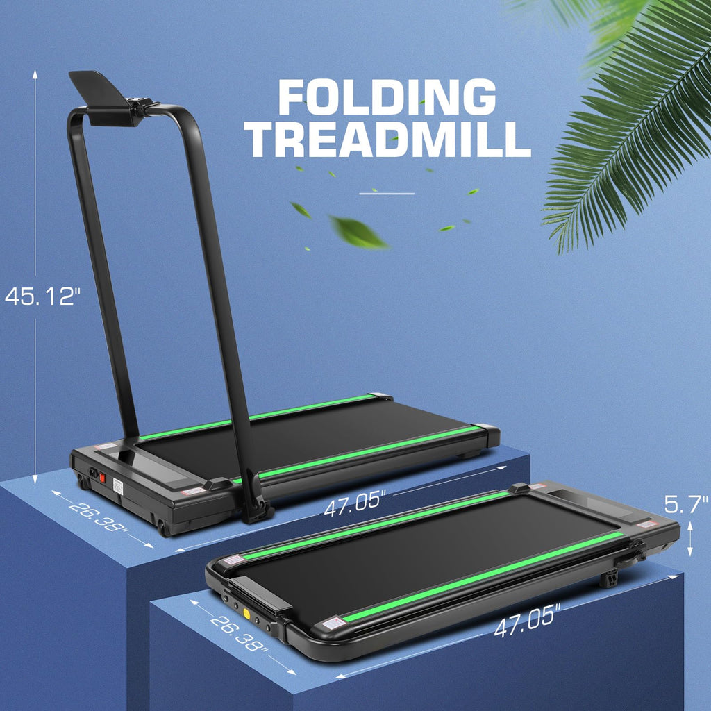 Under Desk Treadmill With Incline, 300Lbs Walking Pad With Handle Bar& Remote Control, 2.5Hp Folding Treadmill For Home/Office,
