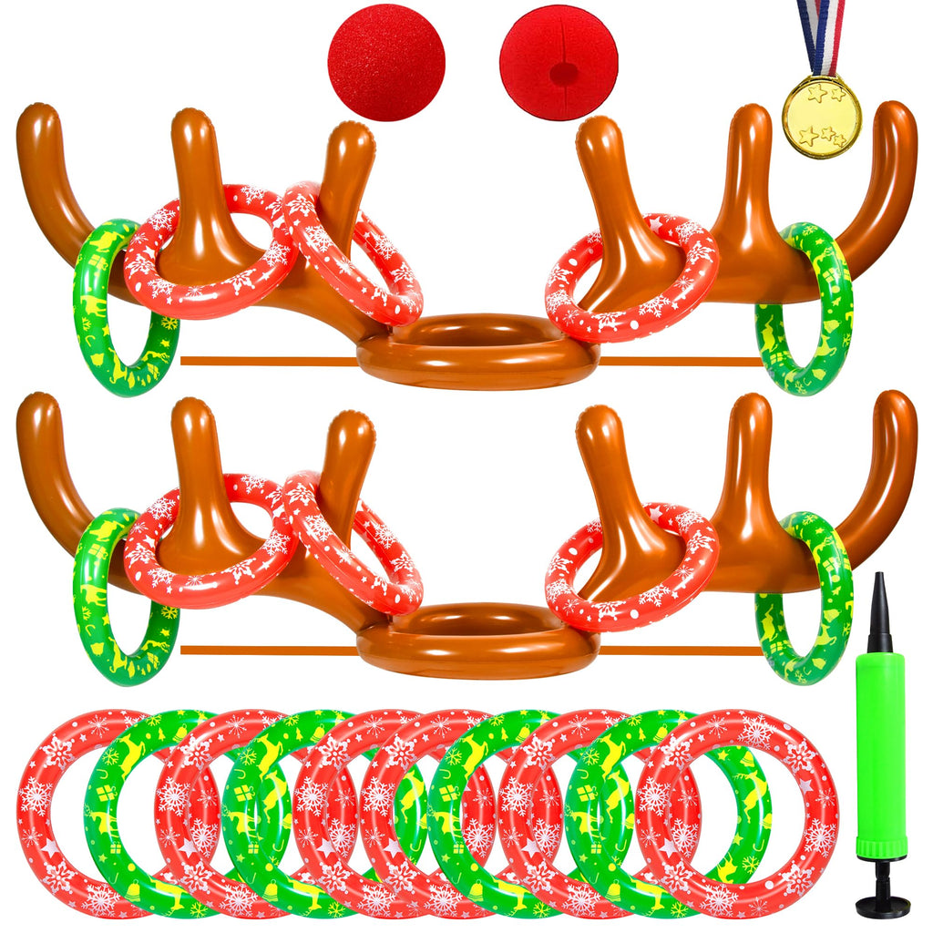 Hapdoop 2-4 Players Inflatable Reindeer Antler Ring Toss Game For Christmas Party - Game Rules Included (2 Antlers 10 Rings)