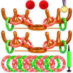 Hapdoop 2-4 Players Inflatable Reindeer Antler Ring Toss Game For Christmas Party - Game Rules Included (2 Antlers 10 Rings)