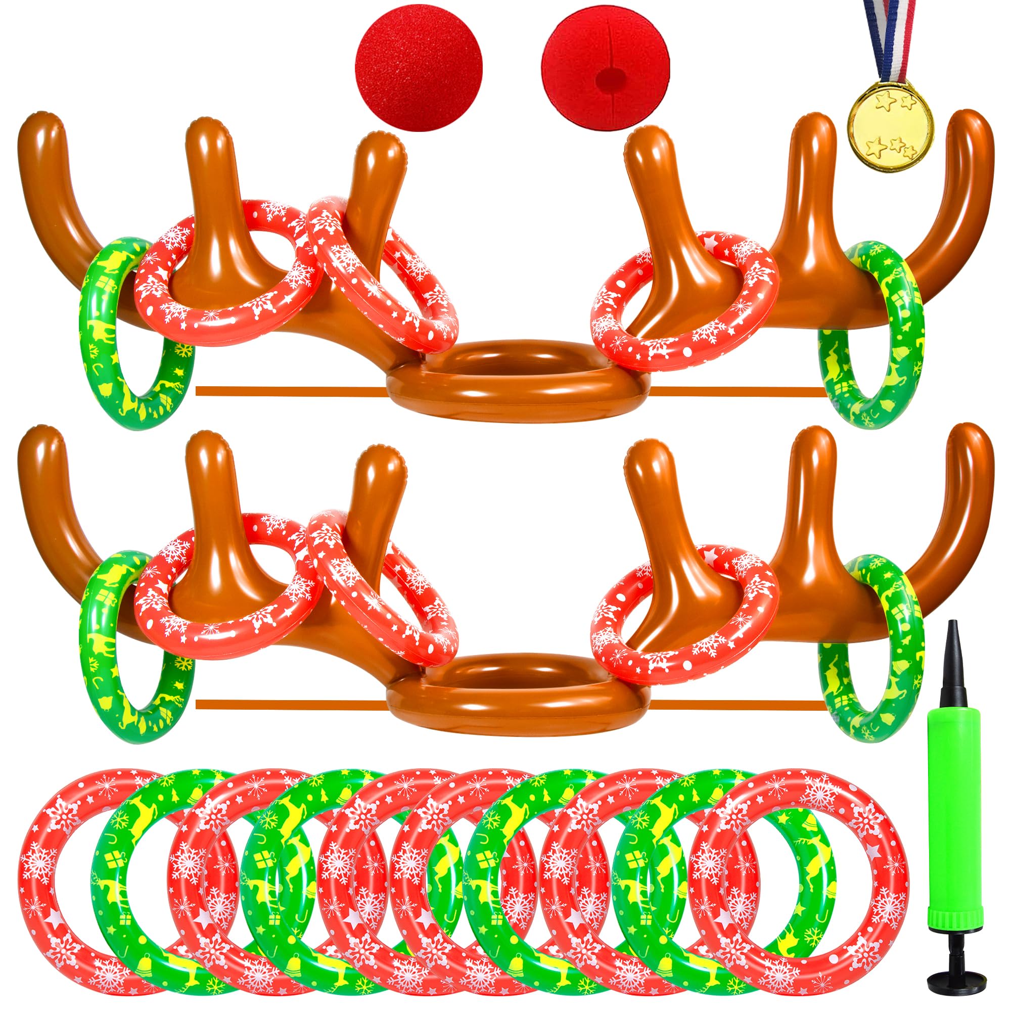 Hapdoop 2-4 Players Inflatable Reindeer Antler Ring Toss Game For Christmas Party - Game Rules Included (2 Antlers 10 Rings)