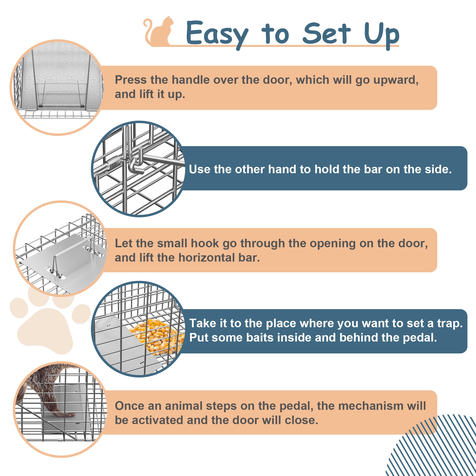 Homgarden Live Animal Cage Trap 32'' Steel Humane Release Rodent Cage For Rabbits, Stray Cat, Squirrel, Raccoon, Mole, Gopher, C