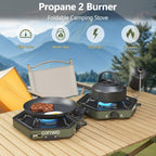 Cofiyard Propane 2-Burner Camping Stove With Carrying Bag And Gas Stove Pressure Regulator, Camping Essentials Folding Camp Stov