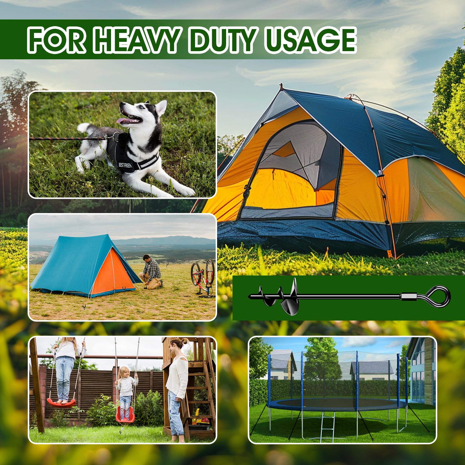 Ground Anchors 4 Pack, Heavy Duty Swing Set Anchors, Spiral Earth Anchors For Trampoline, Camping, Shed, Canopies, Metal Trampol