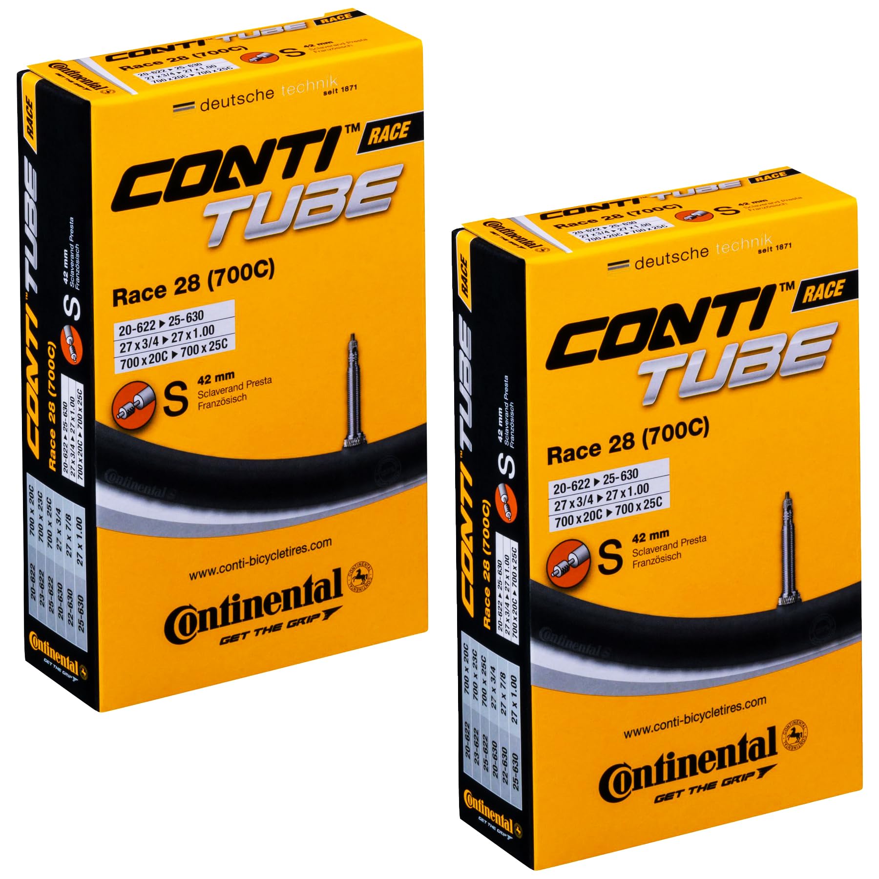 Continental Race 28 700X20-25C Bicycle Inner Tubes - 42Mm Long Presta Valve - 2 Pack